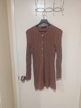 Peruvian Connection Dusty Rose Knit Long Cardigan